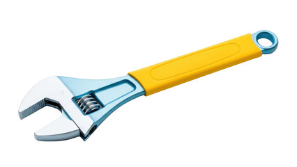 Isolated adjustable wrench with a yellow handle for plumbing and automotive work, repair