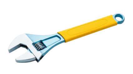 Isolated adjustable wrench with a yellow handle for plumbing and automotive work, repair