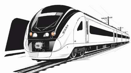 Naklejka premium Illustration of a train on the tracks, highlighting the train's structure and the rail environment