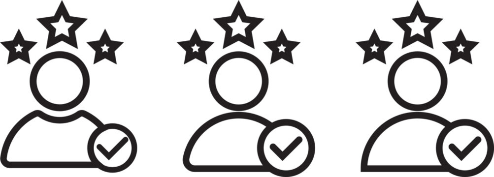 Customer Satisfaction icon set multiple style collection. Customer satisfaction icon set. Customer satisfaction assessment symbols. Happy face and review symbols. Line signs sparkling three five-point