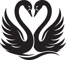 Elegant illustration of two swans forming a heart shape with their necks in black and white design
