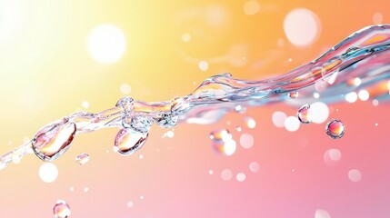 Close-up of a water wave with bubbles against a soft, colorful background. The image has a dreamy, abstract quality with bokeh effects and soft lighting.