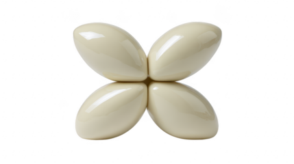 Creamy white abstract sculpture with four smooth petal shapes arranged symmetrically, isolated on transparent background, modern minimal design, elegant and calming aesthetic