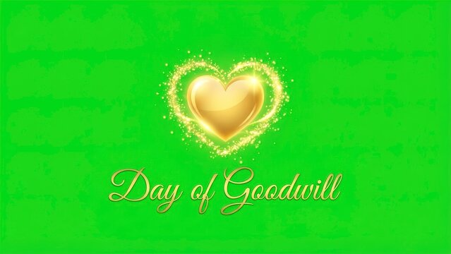 Celebrate Day of Goodwill with a golden heart sparkling on vibrant green, promoting kindness and community spirit during the giving season