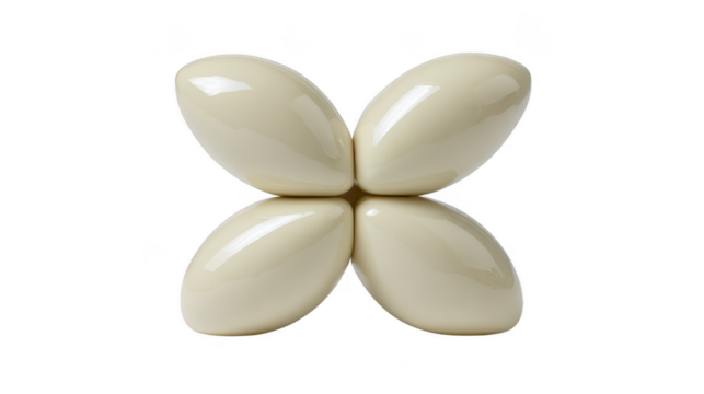 Creamy white abstract sculpture with four smooth petal shapes arranged symmetrically, isolated on transparent background, modern minimal design, elegant and calming aesthetic - Powered by Adobe