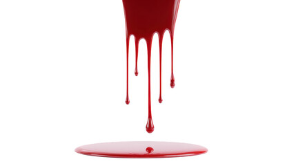 Red liquid dripping glossy texture isolated on transparency background creating dramatic splash effect suitable for concepts of paint blood or syrup evoking intensity and creativity