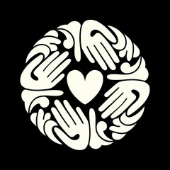 Obraz premium Cream hands forming circle around heart on black background