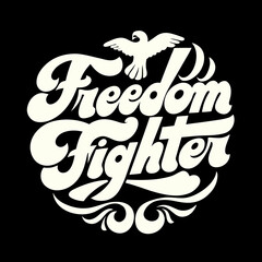 Cream Freedom Fighter Typography With Eagle On Black