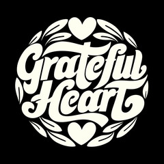 Cream Grateful Heart text with leaves and hearts cream text
