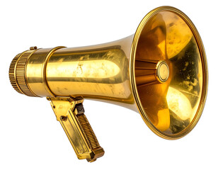 Metallic gold megaphone with a handle, isolated on black
