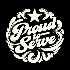 Cream Star Badge Proud to Serve Text Graphic vector 1