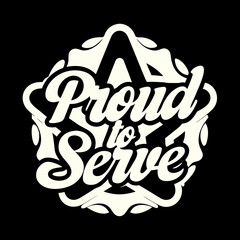 Cream Star Badge Proud to Serve Text Graphic vector