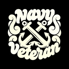 Creamy white crossed anchors and text on black navy