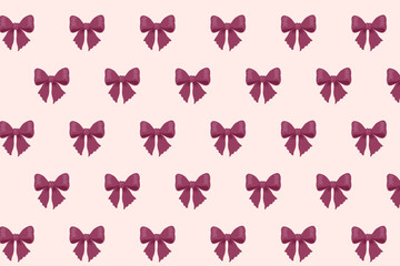 Burgundy bow seamless pattern, elegant ribbon repeat design on soft pastel background, swatch available in swatches panel