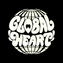 Creamy white global heart text on black background 1