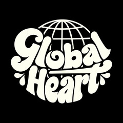 Creamy white global heart text on black globe typography 1