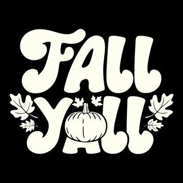 Creamy white fall yall text with pumpkin and leaves