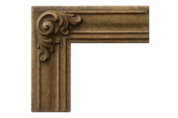 Decorative antique wooden frame corner featuring intricate carved victorian and baroque style scrollwork border element