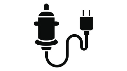 Black silhouette icon of an electric car charger with a plug and cable for powering devices inside vehicles