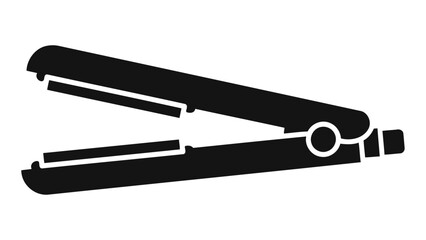Black silhouette of a hair straightener with heated dual plates for styling and smoothing hair
