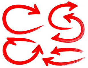 Six red hand-drawn arrows on black, representing various directions