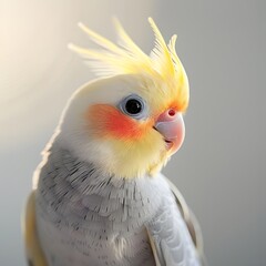 Colorful cockatiel displays vibrant feathers in close-up view indoors