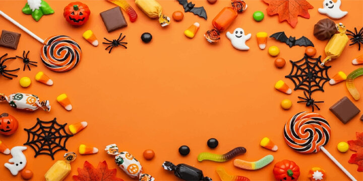 Colorful abstract background design with butterflies, pumpkins, and a decorative round holiday frame border for Christmas, Halloween, and Easter gift cards