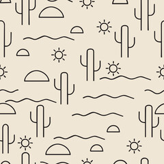 Minimalist Desert Line Art Seamless Pattern