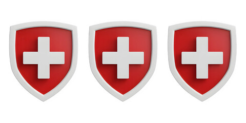 Fototapeta premium Triple Shields with White Crosses and Red Backgrounds on Black Backdrop