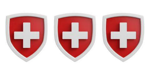 Triple Shields with White Crosses and Red Backgrounds on Black Backdrop