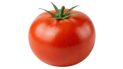 Juicy Tomato: A vibrant, perfectly ripe tomato, showcasing its smooth, deep red skin and fresh green stem, a symbol of natural goodness and culinary delight.