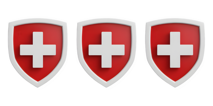 Triple Shields with White Crosses and Red Backgrounds on Black Backdrop