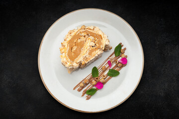 White meringue dessert with cream