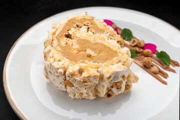 White meringue dessert with cream