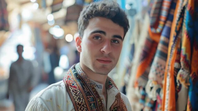 Video A person standing next to a row of clothing, possibly at home or in a store