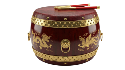 The Rhythmic Echo: A meticulously crafted drum, its rich maroon surface adorned with traditional golden engravings, embodies the cultural heritage. It stands as a beacon of rhythmic tradition.