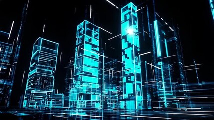 Experience a dynamic, futuristic cityscape with vibrant neon architecture, perfect for tech, innovation and forward-thinking visions, showcasing modern urban planning in motion - Powered by Adobe