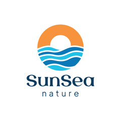 SunSea Nature Logo - Sunrise and Ocean Waves Eco Symbol