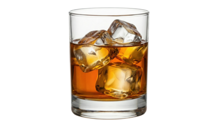 Refreshing Whiskey on Ice: A crystal-clear glass showcases the amber depths of whiskey, perfectly chilled with glistening ice cubes, offering a moment of pure refreshment and simple elegance.
