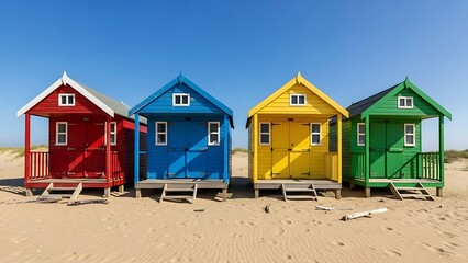 Colorful Beach Huts Under Blue Sky