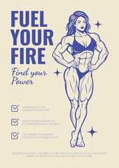 Poster with Female Bodybuilder Illustration and Motivational Quotes
