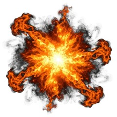 Fiery explosion with smoke isolated on white background