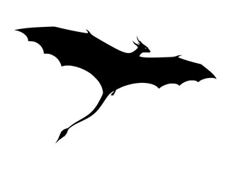 Fototapeta premium Majestic flying dragon silhouette vector illustration capturing the powerful mythical creature in a dynamic pose against a stark background for fantasy designs, myth, and legend themed projects