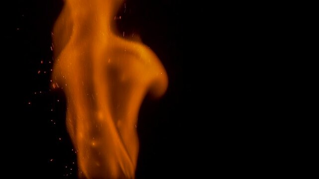 Burning Gunpowder Path. Gunpowder path ignites and burns with a bright flame on a black background