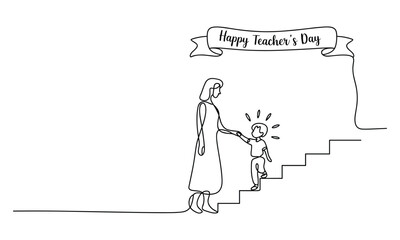 Happy Teachers Day Continuous Line art Illustration
