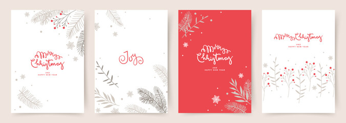 Naklejka premium Christmas and New Year cards. Minimal vector illustrations for greeting cards, banners, web, social media, advertising