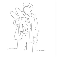 Grandpa brought bread, line art