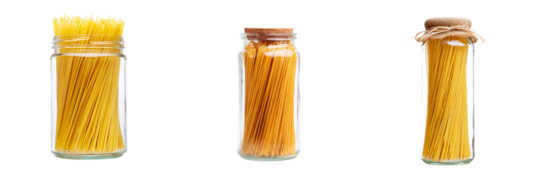 Spaghetti jar display kitchen food photography transparent background creative view