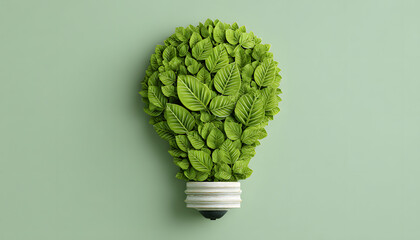 Top View Vector Illustration: Green Eco-Friendly Lightbulb from Fresh Leaves for Energy Saving and Environmental Sustainability. generative ai illustration