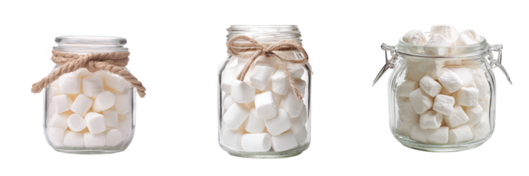Delicious marshmallows in jars transparent background sweet treats modern kitchen close-up view - Powered by Adobe